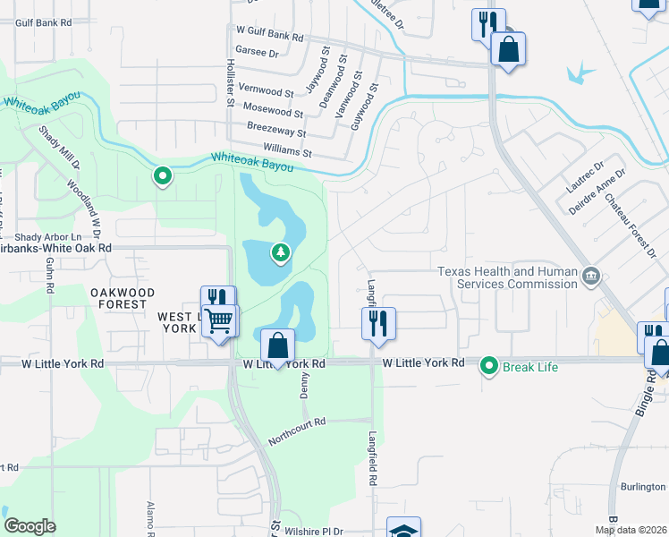 map of restaurants, bars, coffee shops, grocery stores, and more near 8811 Twisting Vine Lane in Houston
