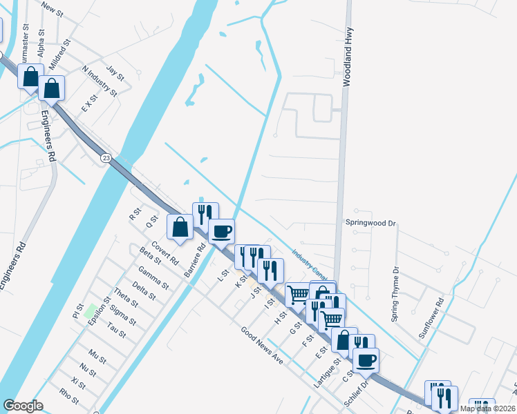 map of restaurants, bars, coffee shops, grocery stores, and more near 113 Victoria Drive in Belle Chasse