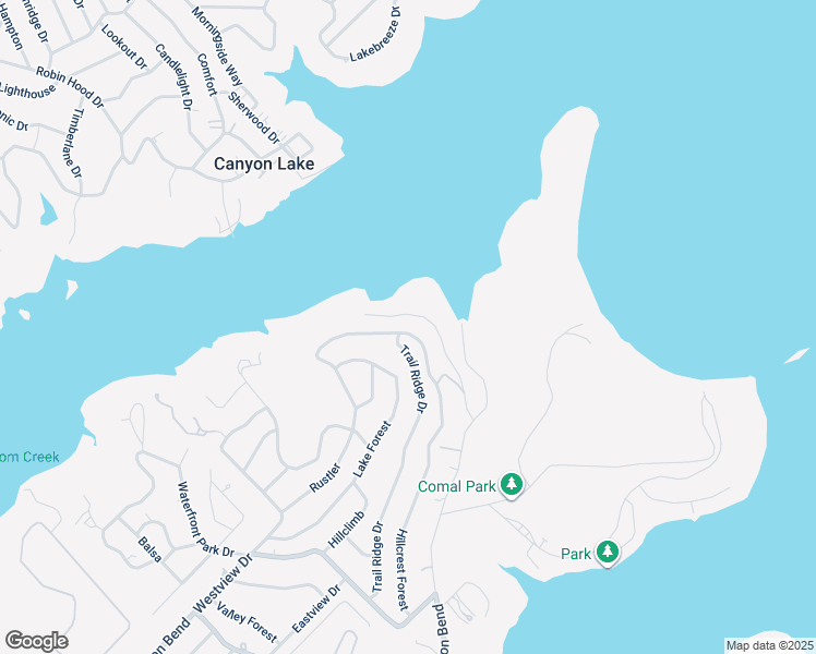 map of restaurants, bars, coffee shops, grocery stores, and more near 993 Hillcrest Forest in Canyon Lake