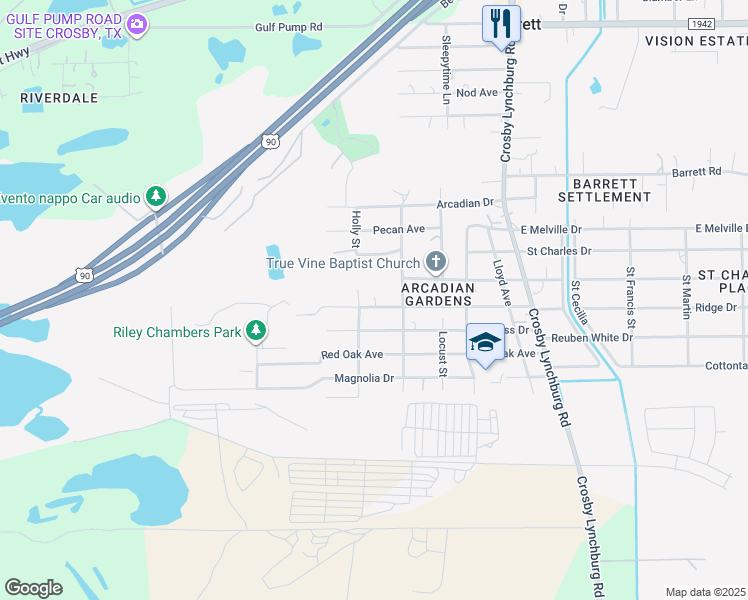 map of restaurants, bars, coffee shops, grocery stores, and more near 508 Elm Avenue in Crosby
