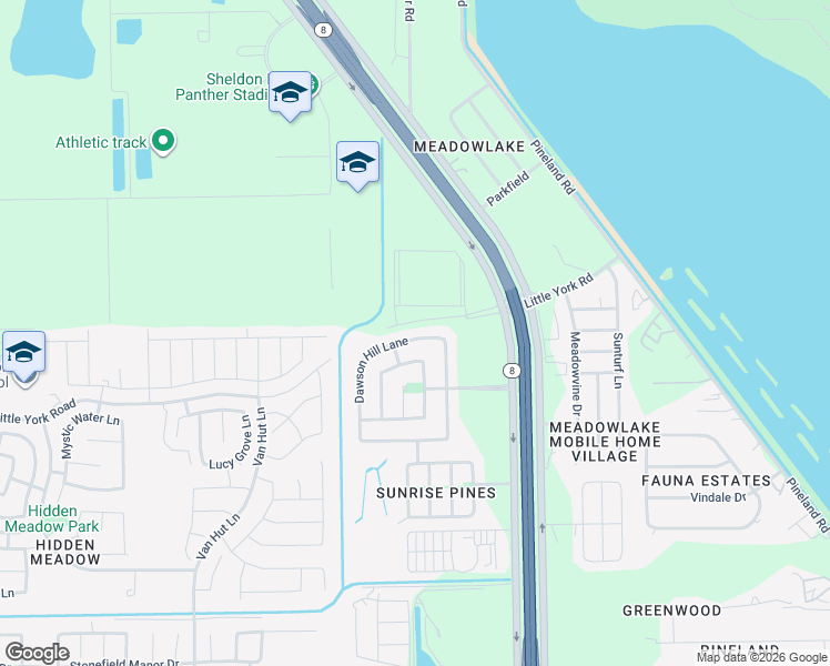 map of restaurants, bars, coffee shops, grocery stores, and more near 10307 Dawson Hill Lane in Houston