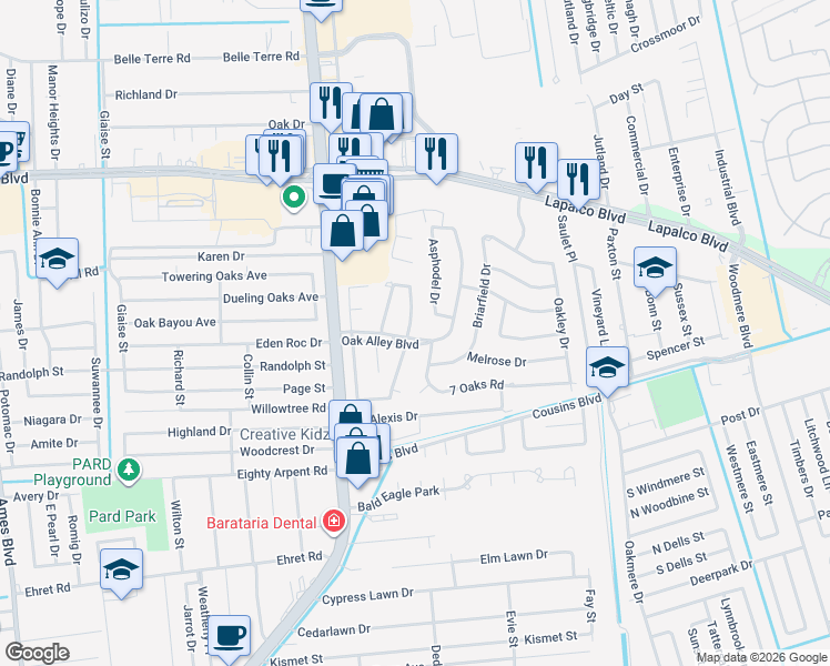 map of restaurants, bars, coffee shops, grocery stores, and more near 33 Hermitage Drive in Marrero