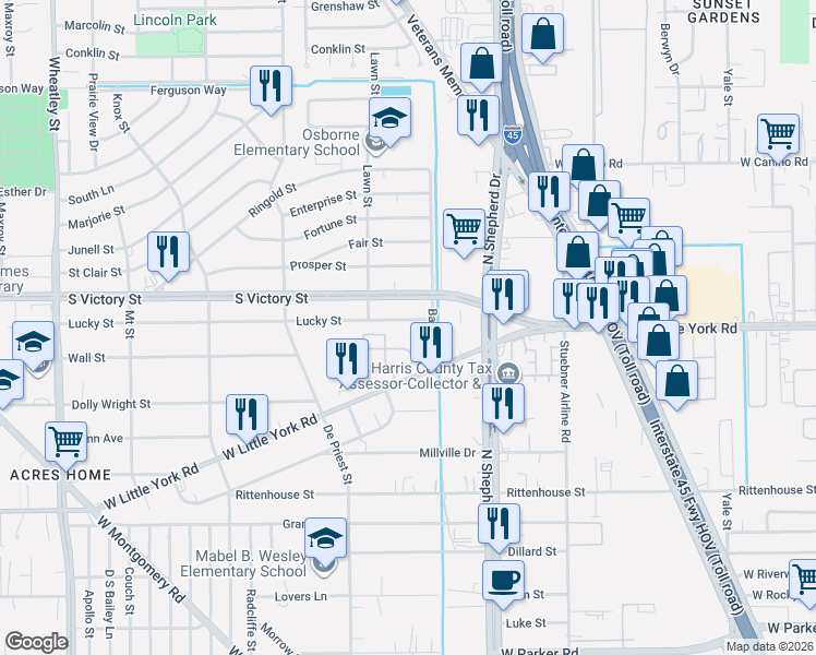 map of restaurants, bars, coffee shops, grocery stores, and more near 790 West Little York Road in Houston