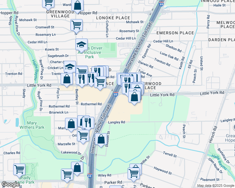 map of restaurants, bars, coffee shops, grocery stores, and more near in Houston