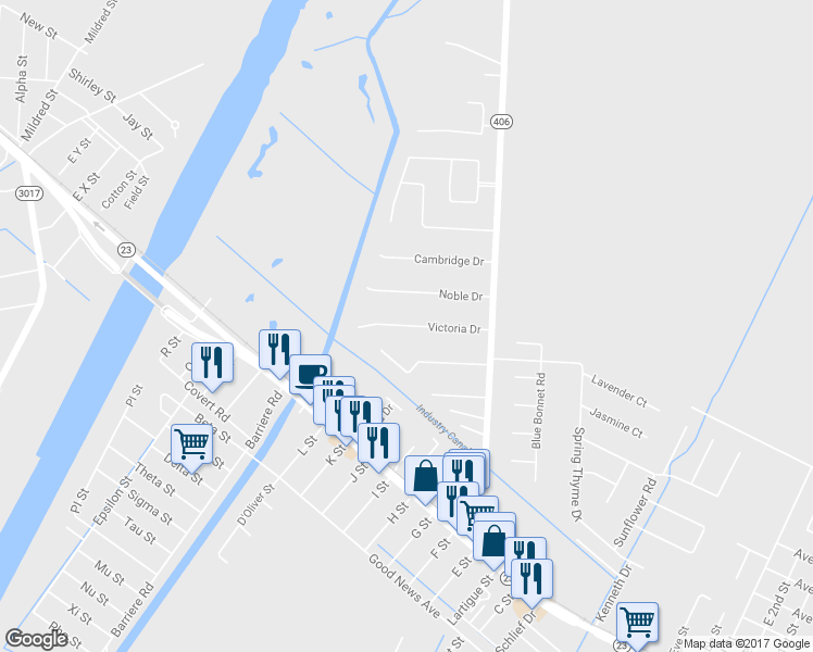 map of restaurants, bars, coffee shops, grocery stores, and more near 113 Victoria Drive in Belle Chasse