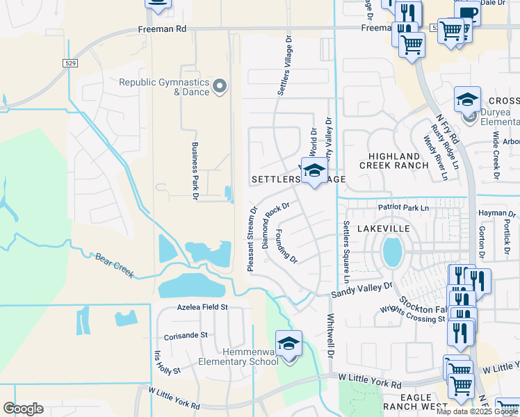 map of restaurants, bars, coffee shops, grocery stores, and more near 6330 Diamond Rock Drive in Katy