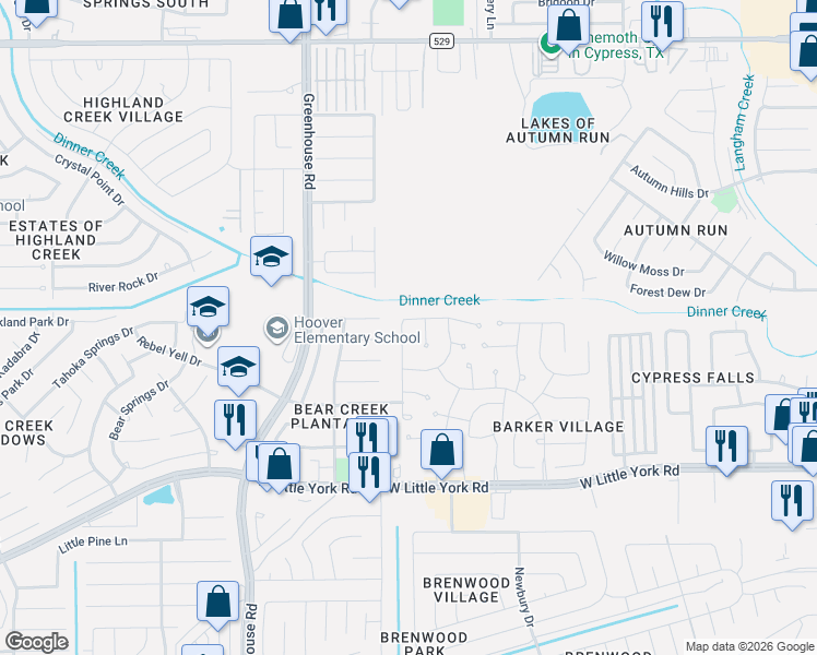 map of restaurants, bars, coffee shops, grocery stores, and more near 6627 Lindale Springs Lane in Katy