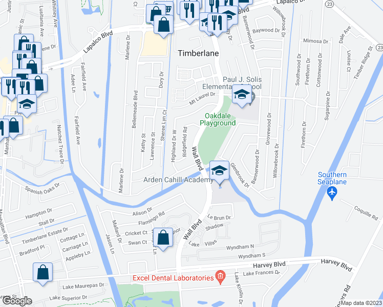 map of restaurants, bars, coffee shops, grocery stores, and more near 680 Wall Boulevard in Gretna