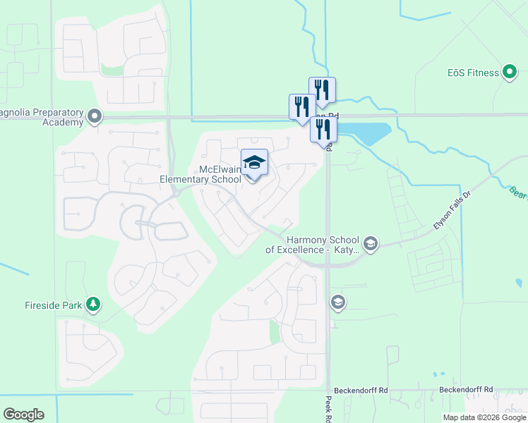 map of restaurants, bars, coffee shops, grocery stores, and more near 6607 Barrington Creek Trace in Park Row