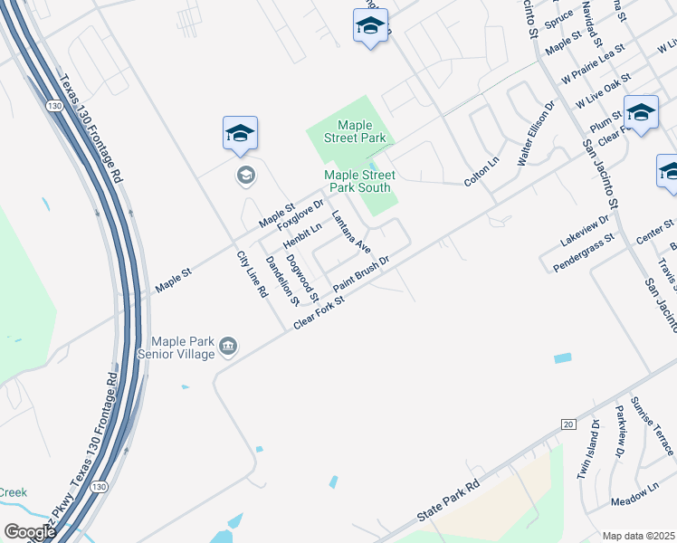 map of restaurants, bars, coffee shops, grocery stores, and more near 1614 Paint Brush Drive in Lockhart