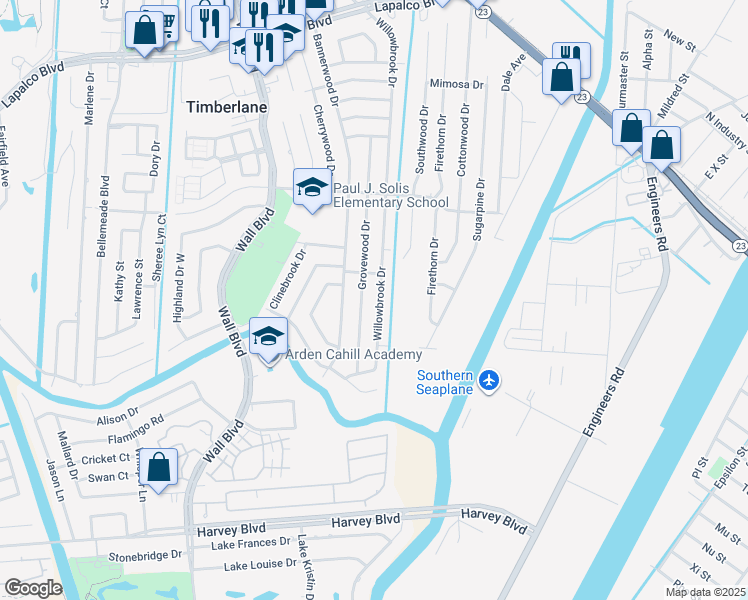 map of restaurants, bars, coffee shops, grocery stores, and more near 661 Willowbrook Drive in Gretna