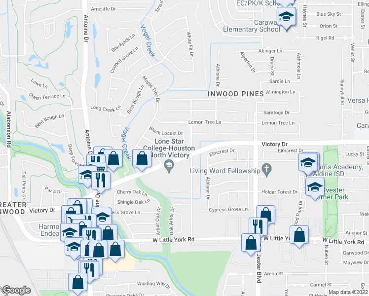 map of restaurants, bars, coffee shops, grocery stores, and more near 4035 Black Locust Drive in Houston