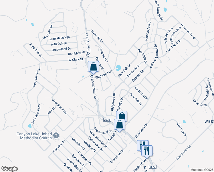 map of restaurants, bars, coffee shops, grocery stores, and more near 559 Clark Street East in Canyon Lake