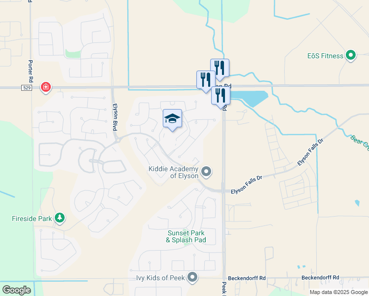 map of restaurants, bars, coffee shops, grocery stores, and more near 6715 Barrington Creek Trace in Park Row