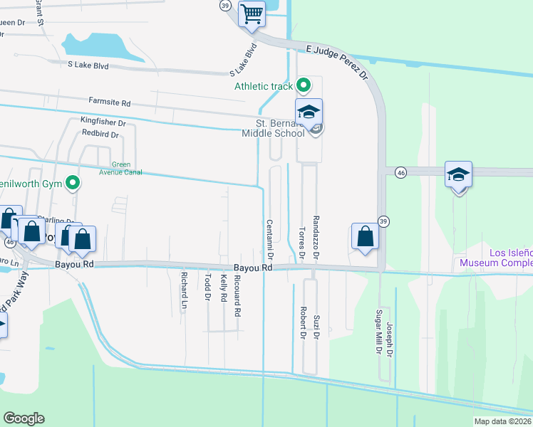 map of restaurants, bars, coffee shops, grocery stores, and more near 2113 Serpas Lane in Saint Bernard