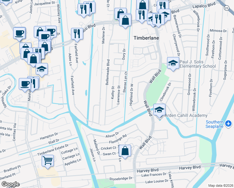 map of restaurants, bars, coffee shops, grocery stores, and more near 828 Lawrence Street in Gretna