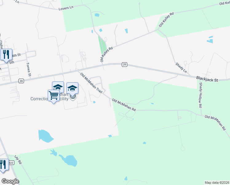 map of restaurants, bars, coffee shops, grocery stores, and more near 349 Old McMahan Road in Lockhart