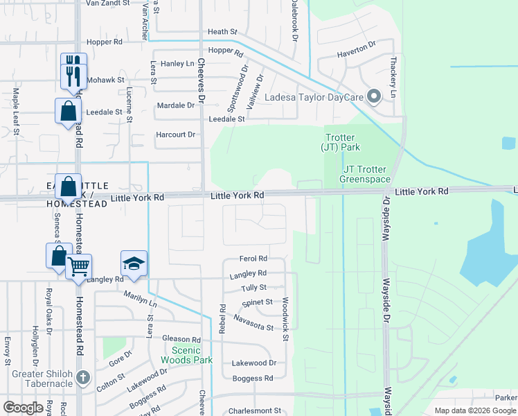 map of restaurants, bars, coffee shops, grocery stores, and more near 7711 Aiiden Ridge Lane in Houston