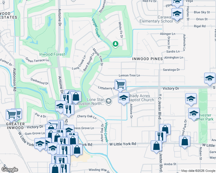 map of restaurants, bars, coffee shops, grocery stores, and more near 4211 Black Locust Drive in Houston
