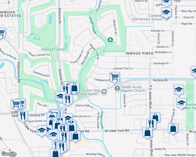 map of restaurants, bars, coffee shops, grocery stores, and more near 4315 Black Locust Drive in Houston