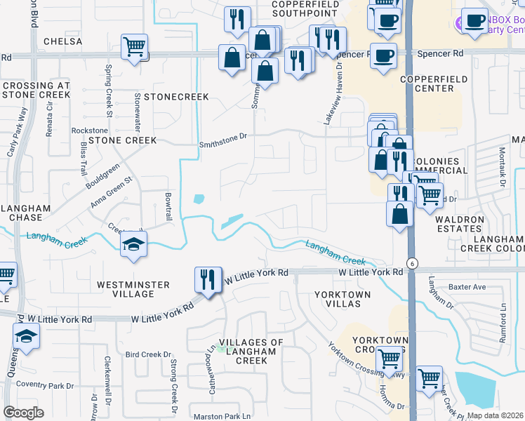 map of restaurants, bars, coffee shops, grocery stores, and more near 6506 Sommerall Drive in Houston