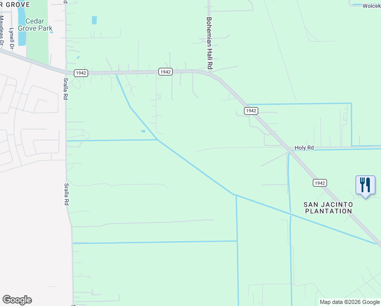 map of restaurants, bars, coffee shops, grocery stores, and more near 2738 Farm to Market Road 1942 in Crosby