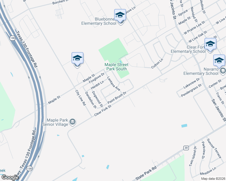 map of restaurants, bars, coffee shops, grocery stores, and more near 1605 Prickly Pear in Lockhart