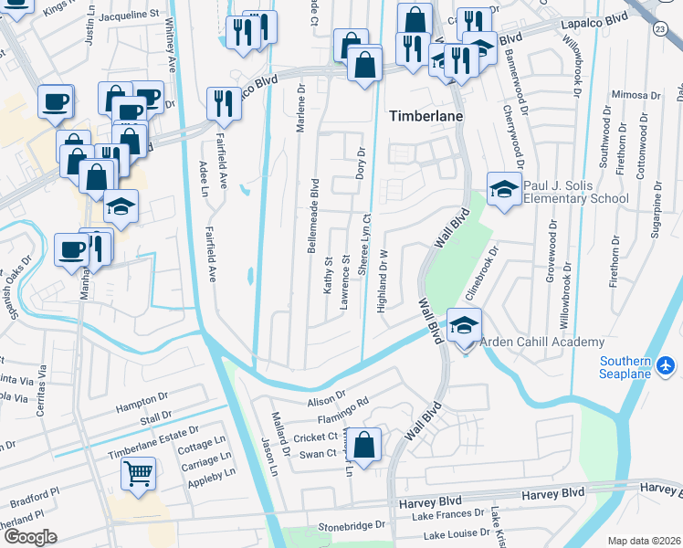 map of restaurants, bars, coffee shops, grocery stores, and more near 828 Lawrence Street in Gretna