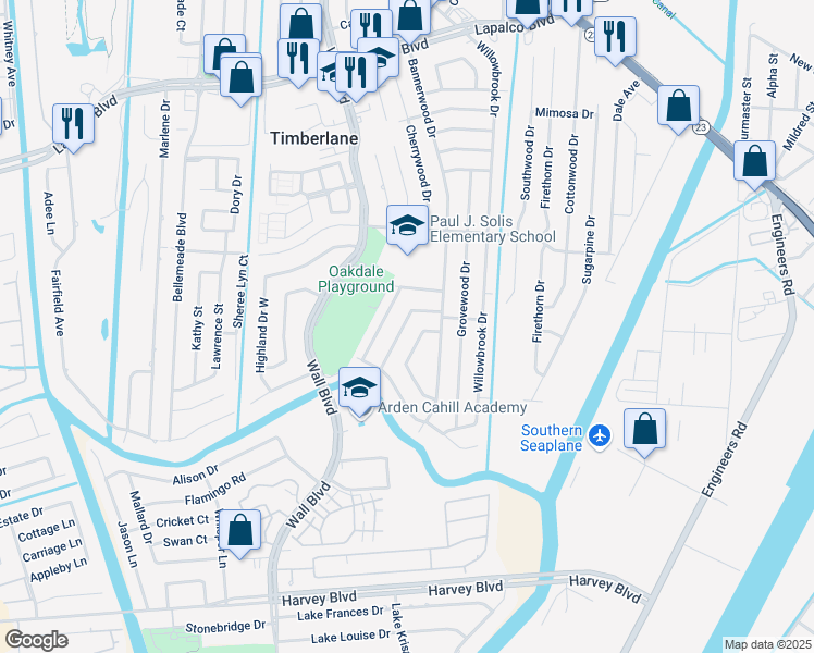 map of restaurants, bars, coffee shops, grocery stores, and more near 624 Taylorbrook Drive in Gretna