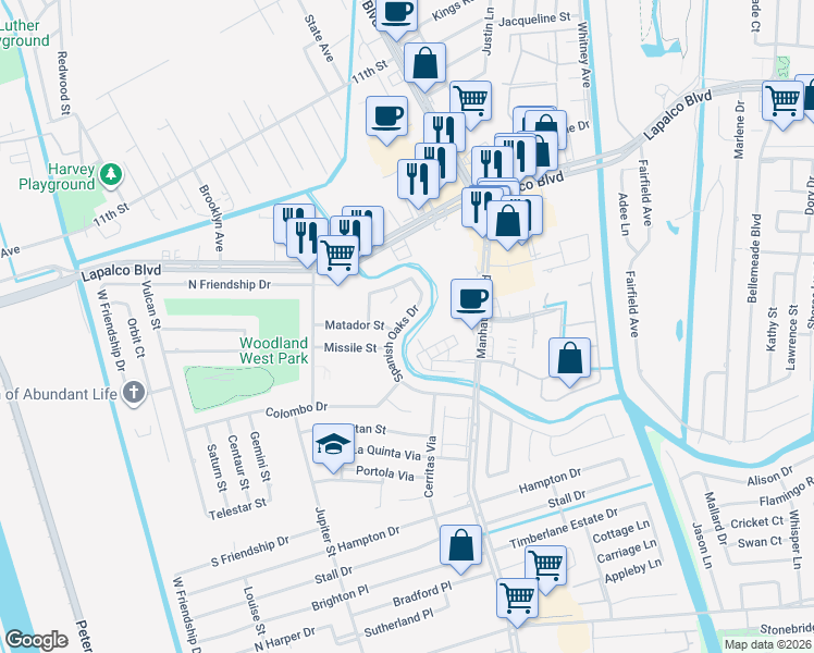 map of restaurants, bars, coffee shops, grocery stores, and more near 2045 Spanish Oaks Drive in Harvey