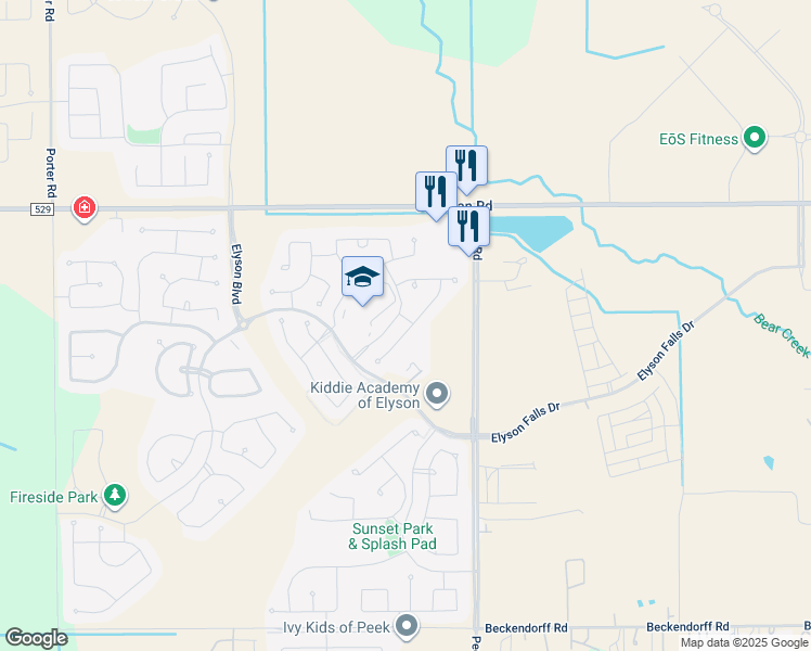 map of restaurants, bars, coffee shops, grocery stores, and more near 6715 Barrington Creek Trace in Park Row