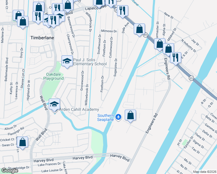 map of restaurants, bars, coffee shops, grocery stores, and more near 3313 Beech Drive in Gretna
