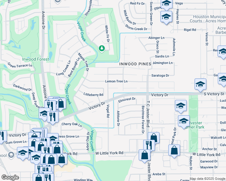 map of restaurants, bars, coffee shops, grocery stores, and more near 4035 Black Locust Drive in Houston
