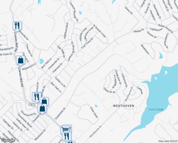 map of restaurants, bars, coffee shops, grocery stores, and more near 1313 Ensenada Drive in Canyon Lake