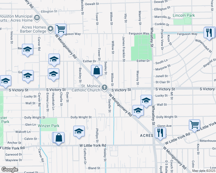 map of restaurants, bars, coffee shops, grocery stores, and more near in Houston