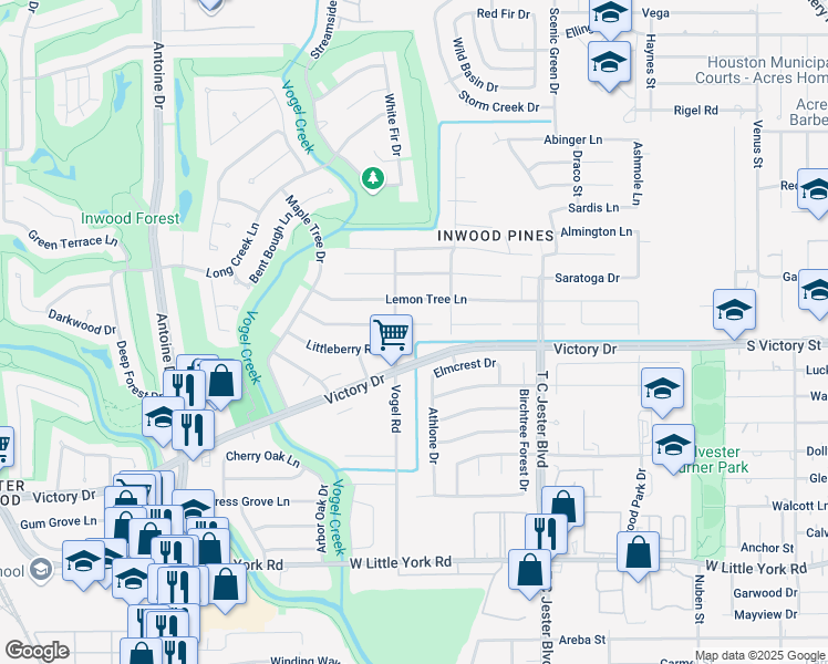 map of restaurants, bars, coffee shops, grocery stores, and more near 4035 Black Locust Drive in Houston