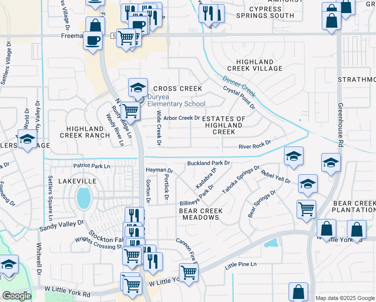 map of restaurants, bars, coffee shops, grocery stores, and more near 20007 Cresent Creek Drive in Katy