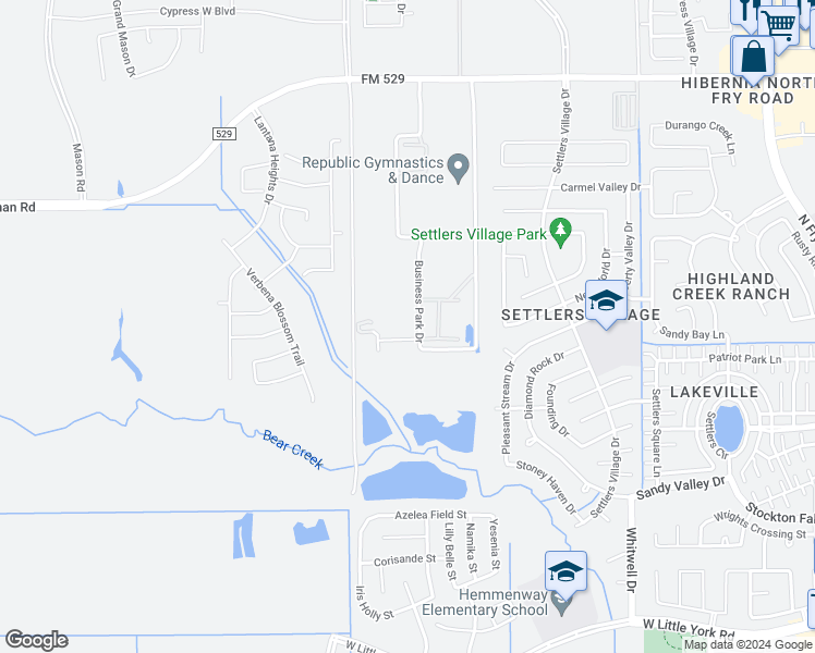 map of restaurants, bars, coffee shops, grocery stores, and more near 21245 Business Park Drive in Katy
