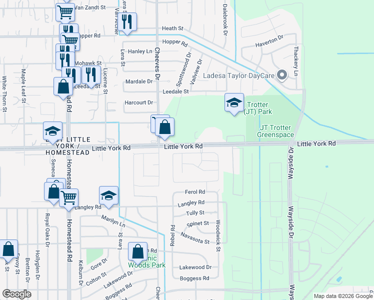 map of restaurants, bars, coffee shops, grocery stores, and more near 7615 Travis Park Lane in Houston