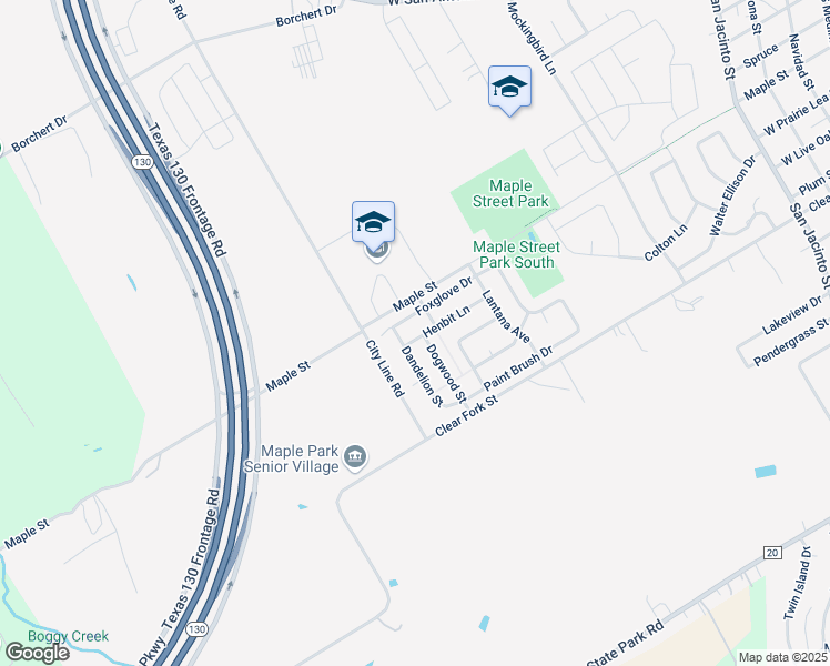 map of restaurants, bars, coffee shops, grocery stores, and more near 1707 Henbit Lane in Lockhart