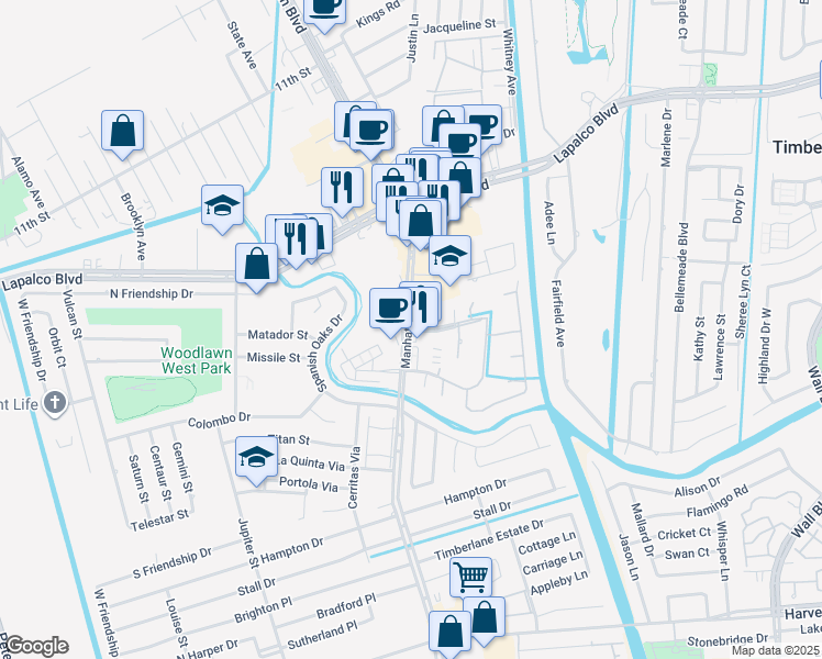 map of restaurants, bars, coffee shops, grocery stores, and more near in Harvey