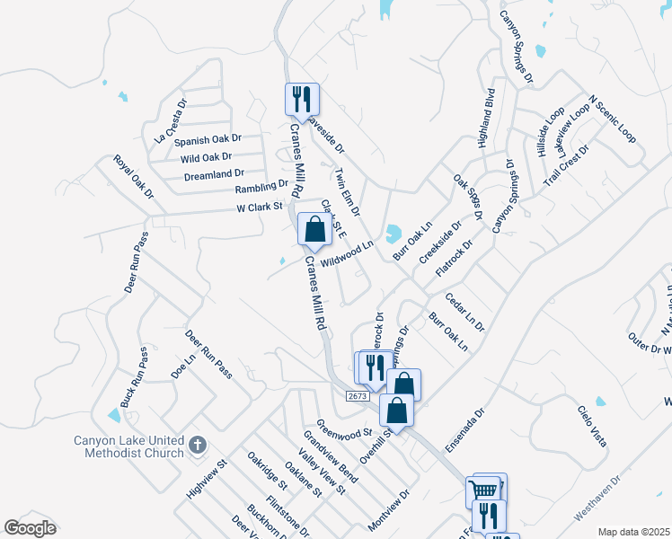 map of restaurants, bars, coffee shops, grocery stores, and more near 559 Clark Street East in Canyon Lake