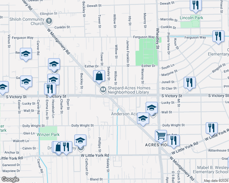 map of restaurants, bars, coffee shops, grocery stores, and more near in Houston