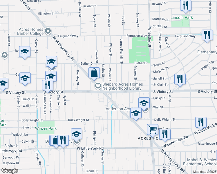 map of restaurants, bars, coffee shops, grocery stores, and more near in Houston