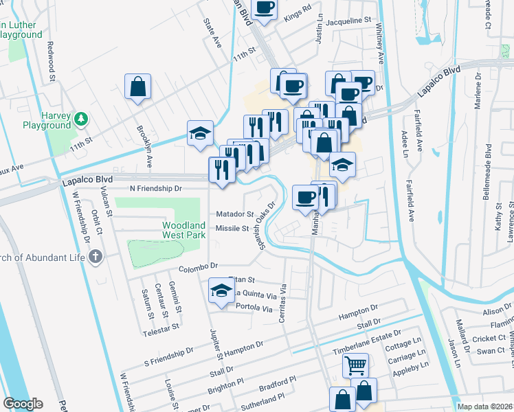map of restaurants, bars, coffee shops, grocery stores, and more near 2045 Spanish Oaks Drive in Harvey