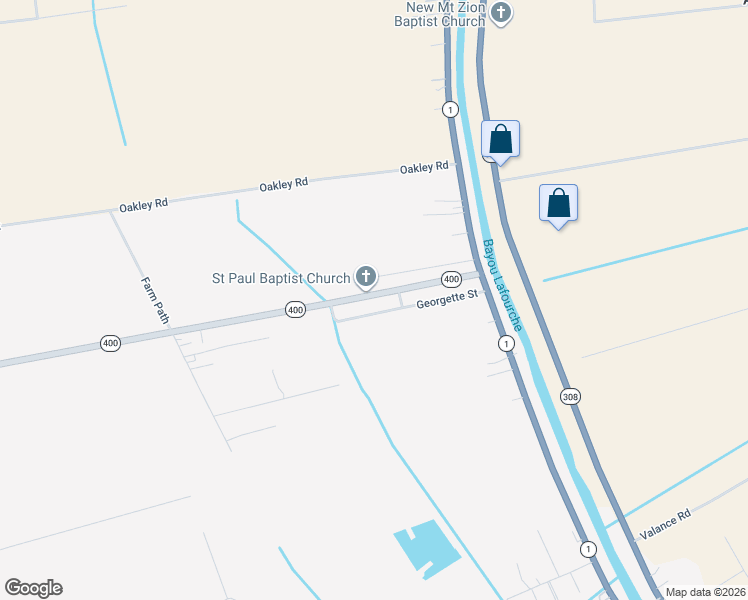map of restaurants, bars, coffee shops, grocery stores, and more near 144-158 Georgette Street in Napoleonville