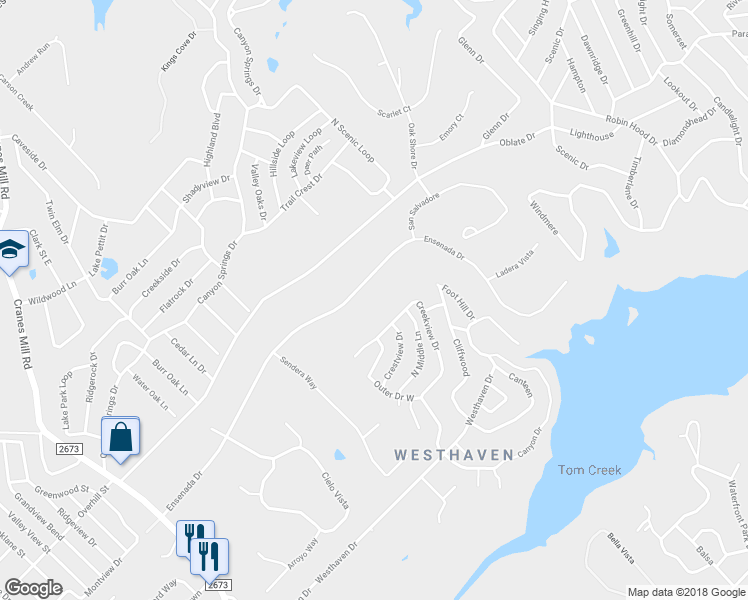 map of restaurants, bars, coffee shops, grocery stores, and more near 1407 Ensenada Drive in Canyon Lake