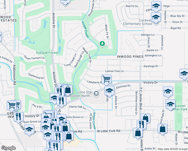 map of restaurants, bars, coffee shops, grocery stores, and more near 4315 Black Locust Drive in Houston
