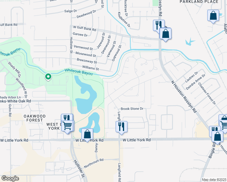 map of restaurants, bars, coffee shops, grocery stores, and more near 7314 Woodfern Drive in Houston