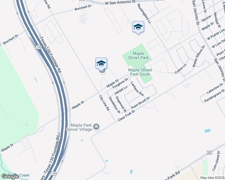 map of restaurants, bars, coffee shops, grocery stores, and more near 1707 Henbit Lane in Lockhart